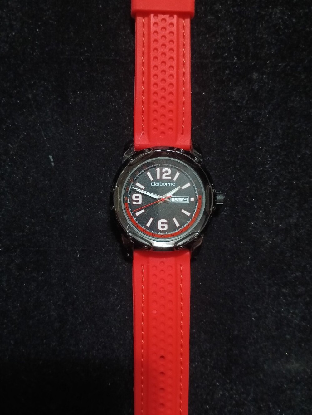 Claiborne Black Dial Men's Watch with Red Silicone Strap